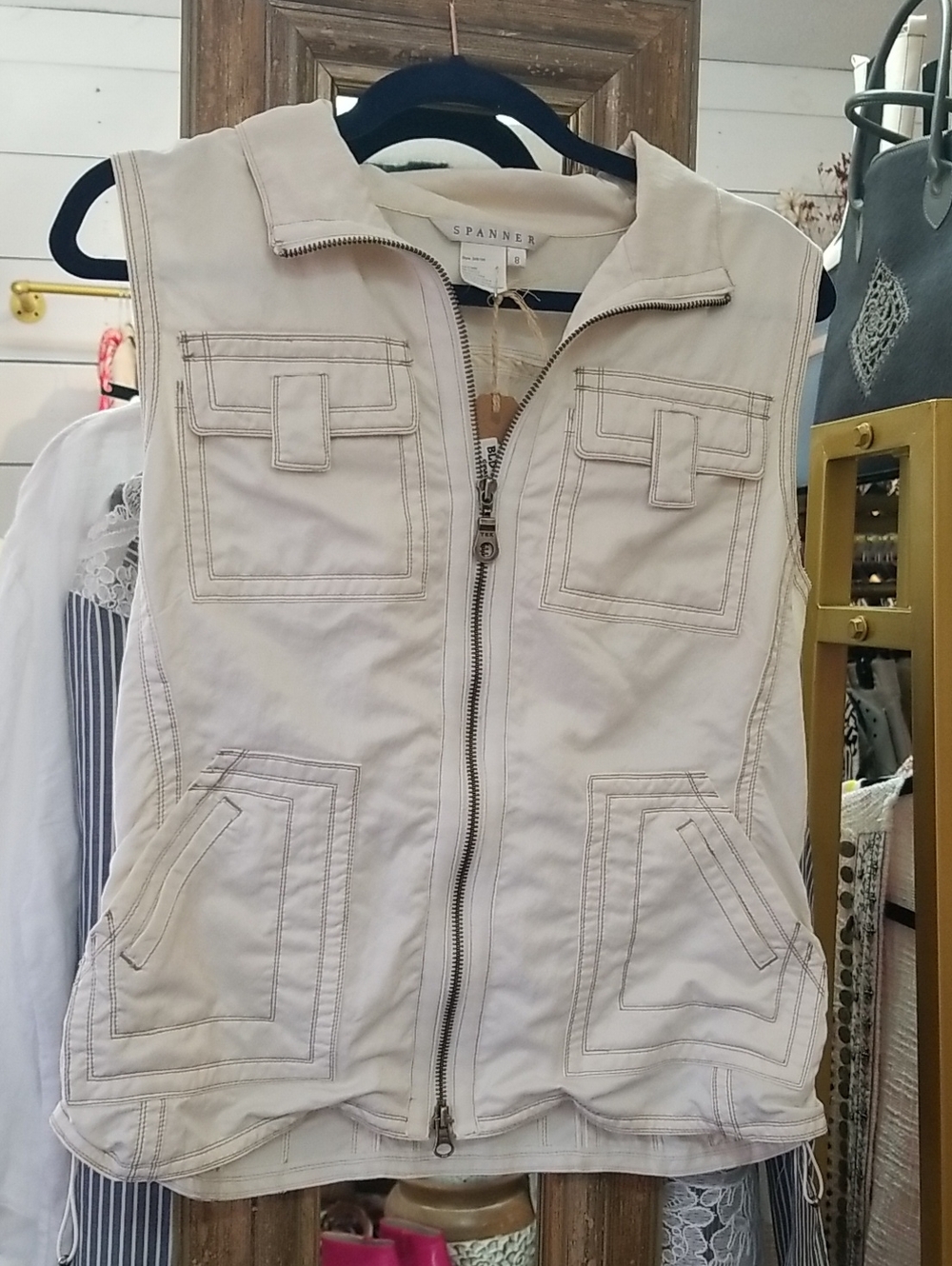 SPANNER Beige Utility Vest with Front Zip